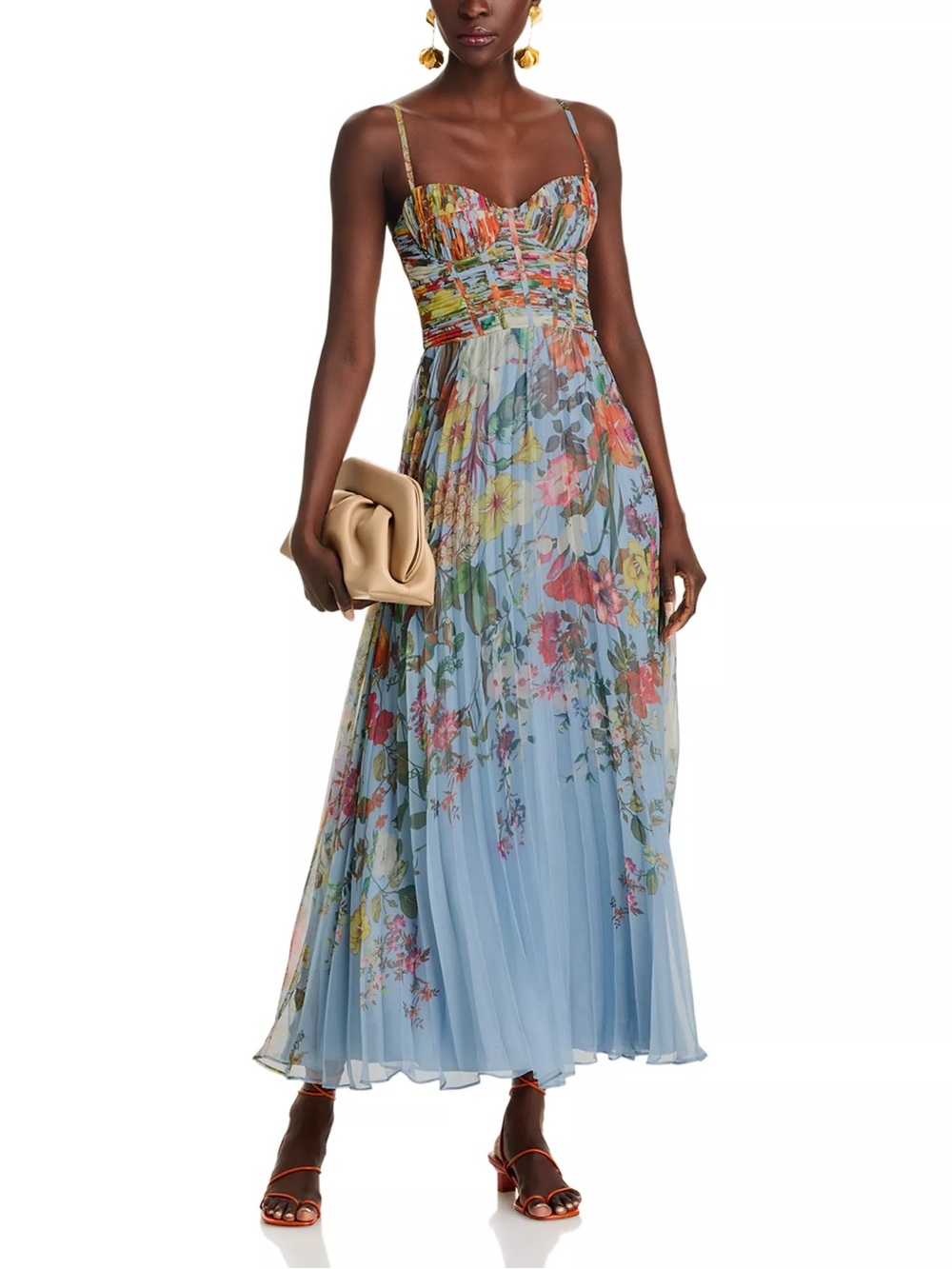 AQUA Blue Pleated Floral Guest of Dress